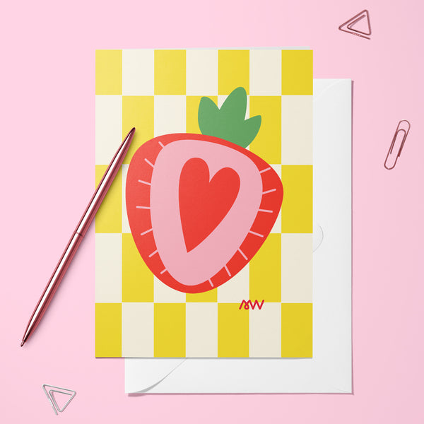Carte pliée - Cœur de Fraise et Carreaux