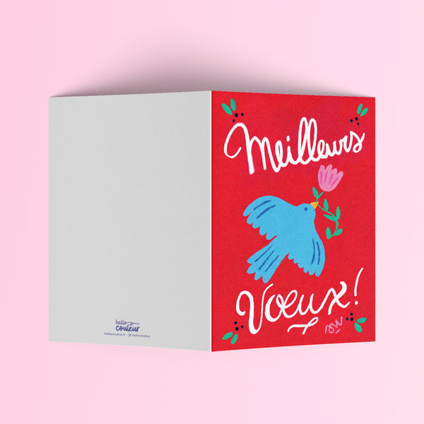 Carte pliée illustrée – Meilleurs Vœux rouge