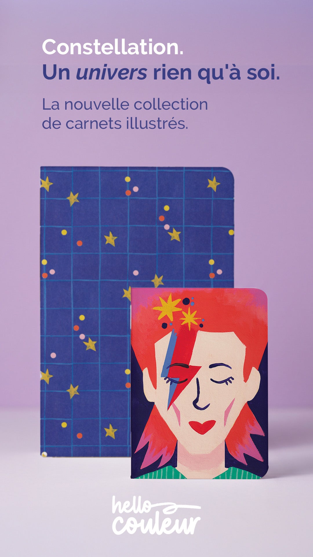 Visuel de la collection Constellation de carnets illustrés Hello couleur, présentant le carnet Starman