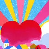 Détail du tirage d'art Campagne mon amour : le cœur rouge et les rayons colorés du ciel