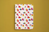 Carnet du pack Maisonnettes, couverture crème semée de petites maisons colorées