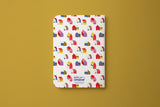 Dos du carnet du pack Maisonnettes, motif de maisons colorées et signature Hello couleur
