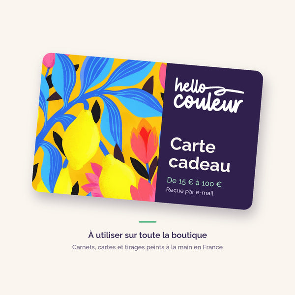 Carte cadeau Hello couleur illustrée d'un citronnier fleuri, de 15 à 100 euros, reçue par e-mail