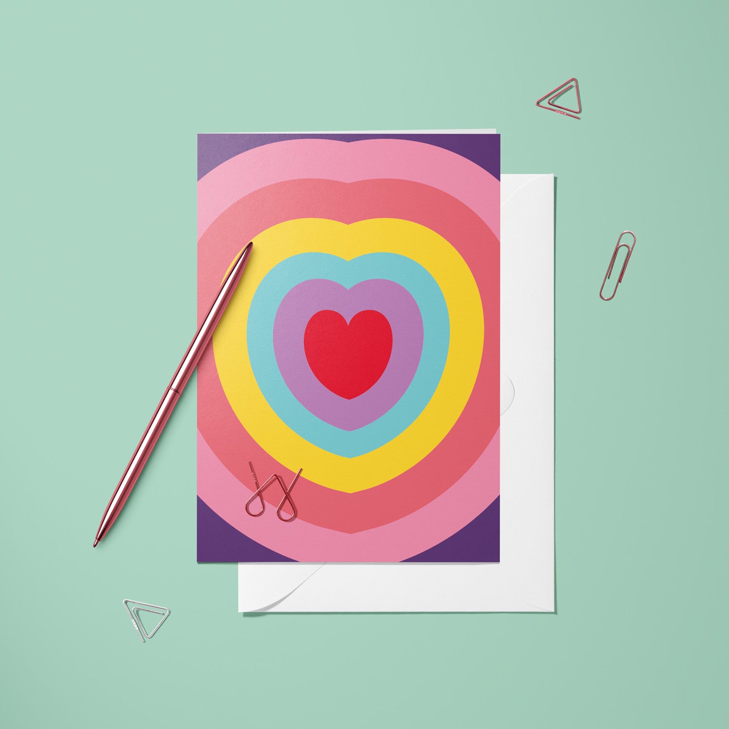 Carte pliée – Cœur Arc-en-ciel