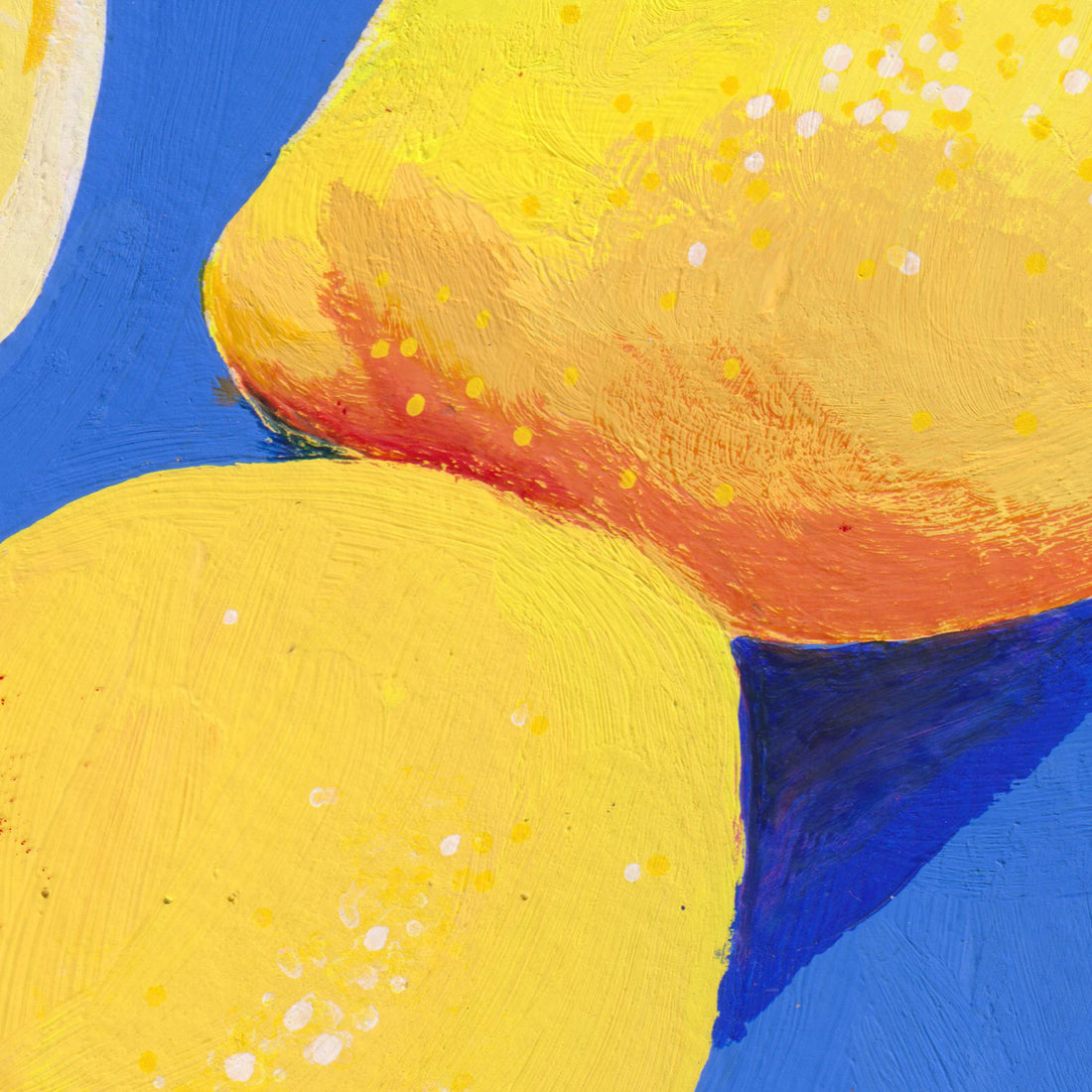 Détail de la carte pliée Citrons : les citrons jaunes posés sur l'assiette bleue