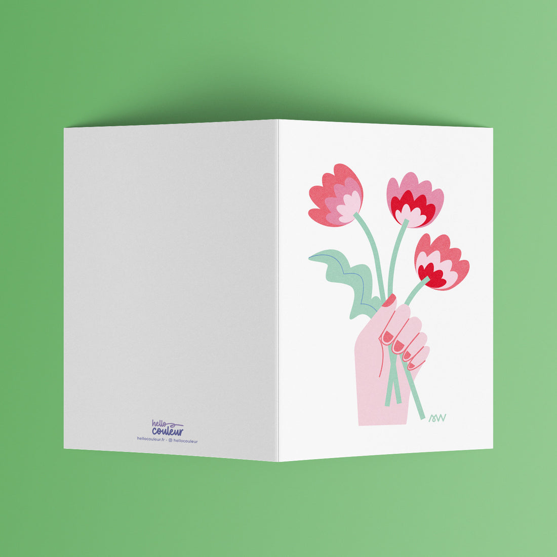 Carte pliée Bouquet de Fleurs dépliée, page intérieure vierge à gauche et bouquet de tulipes à droite
