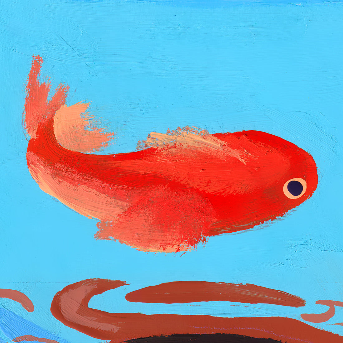Détail du tirage d'art Poisson bocal : le poisson rouge nageant dans le bocal