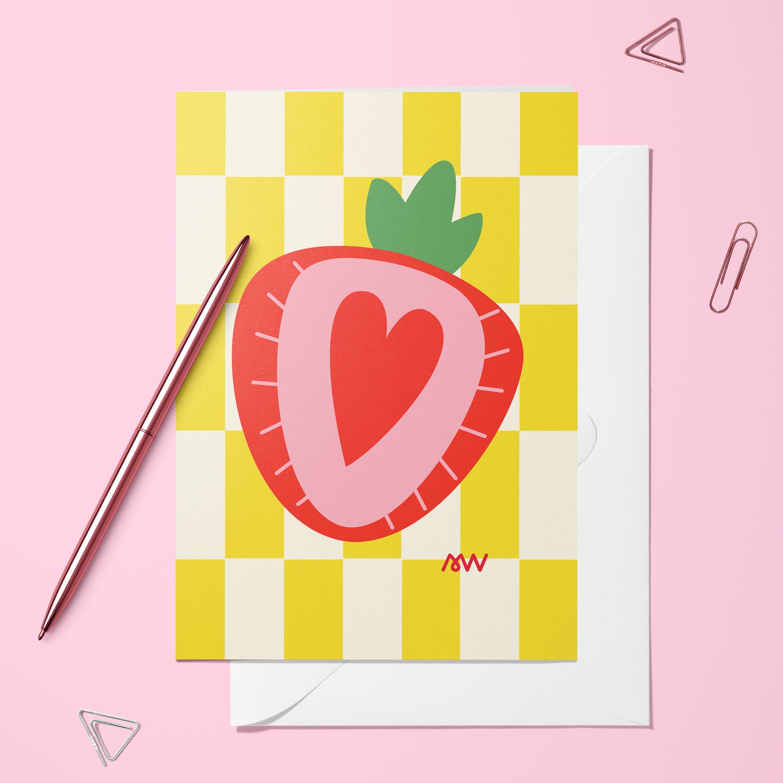 Carte pliée - Cœur de Fraise et Carreaux