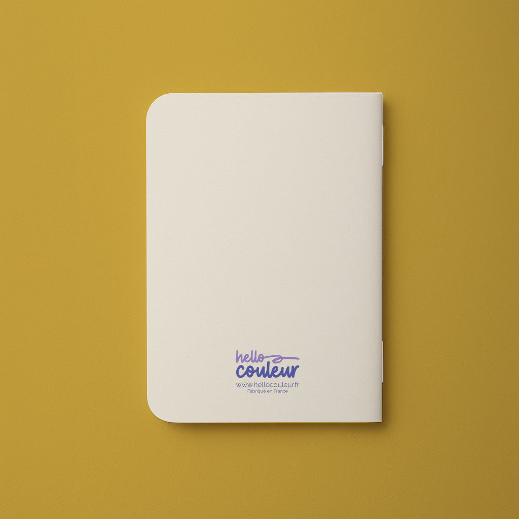 Dos du carnet de poche Fleur retro, couverture crème unie signée Hello couleur