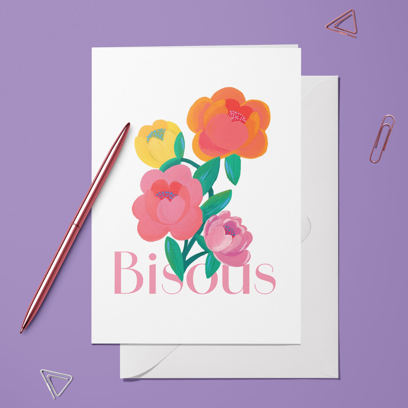 Carte pliée - Bisous Éclat de Pivoine