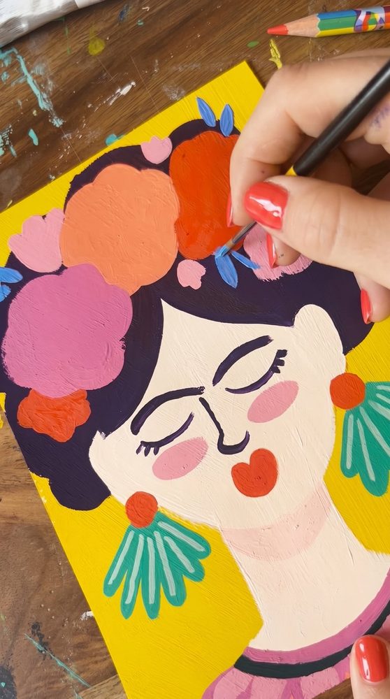 Peinture d'un portrait illustré à l'acrylique